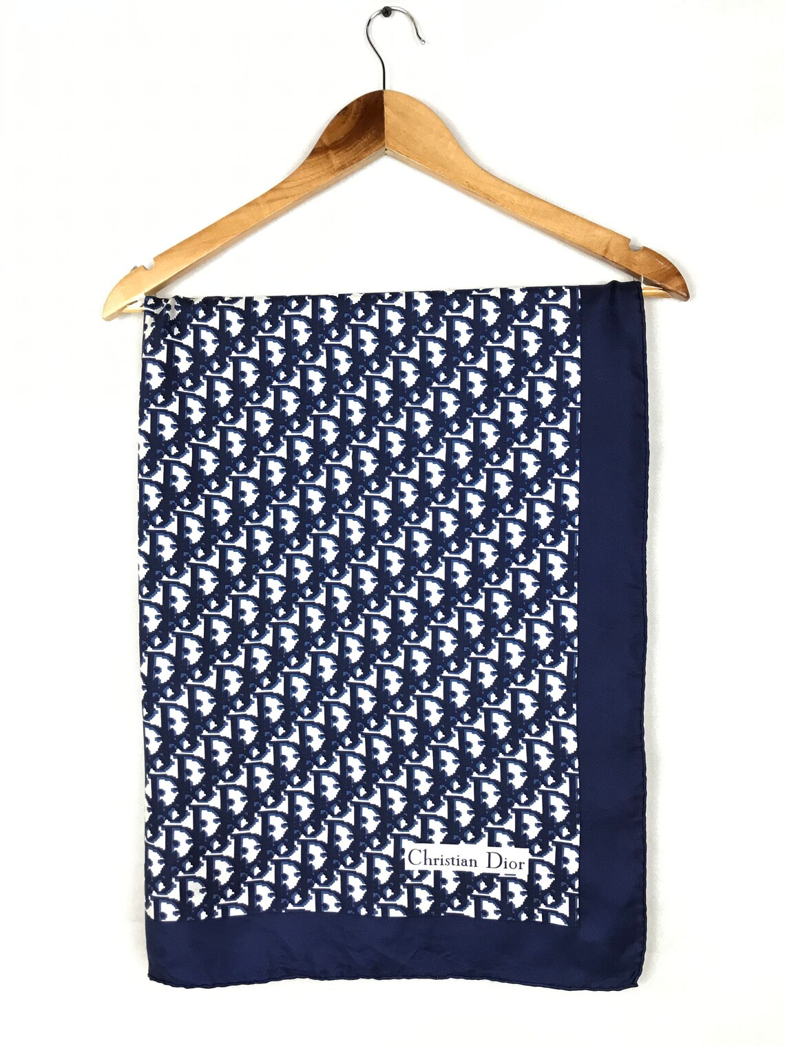 Vintage Christian Dior Silk Scarf Trotter Monogram Blue Silk Etsy