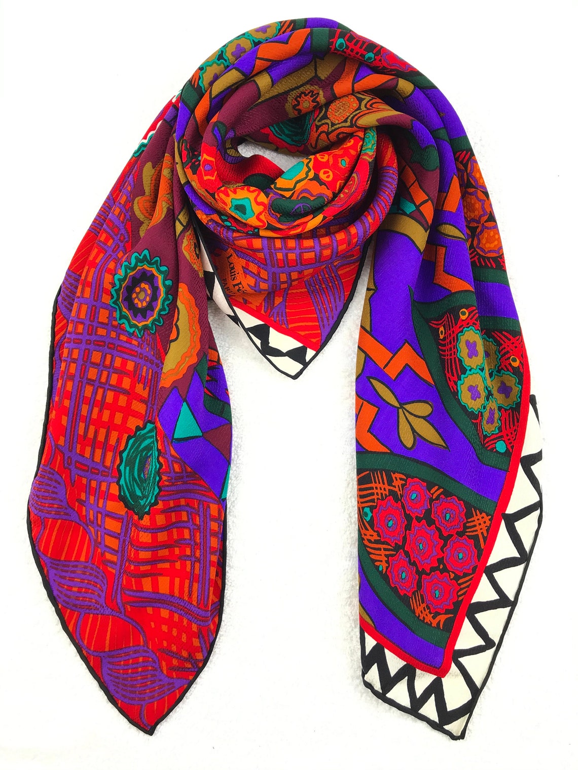 Classic Louis Feraud Silk scarf Women Shawl Babushka | Etsy