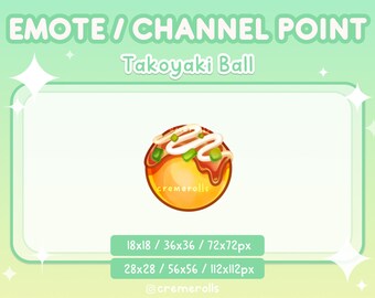 Emote de Bola de Takoyaki - Punto de Canal - Comida - Delicias Japonesas - Bola de Pulpo - Transmisor - Gráficos de Transmisor - Twitch - Discord