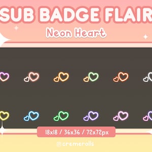 Neon Heart Twitch Sub Badge Flair -  Bit Badges -  Streamer - Stream - Rainbow - Shiny - Hearts - Love