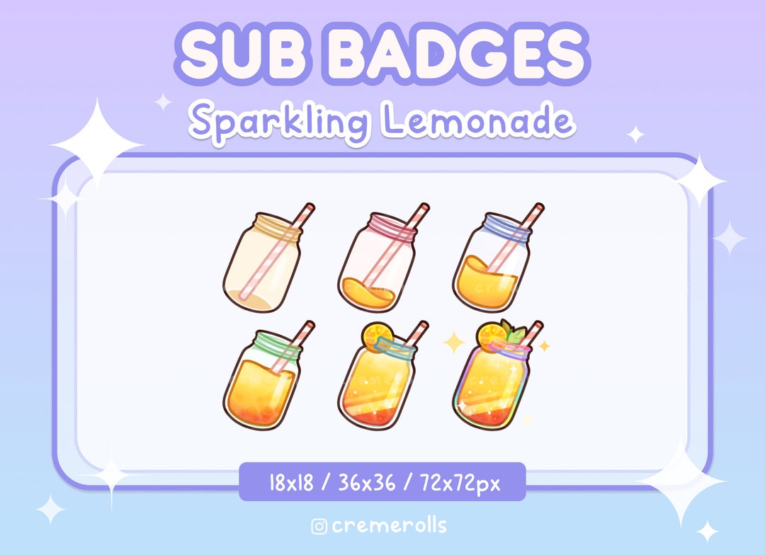 6 Twitch Sub Badges Sparkling Lemonade Emotes Cute Drink Streamer