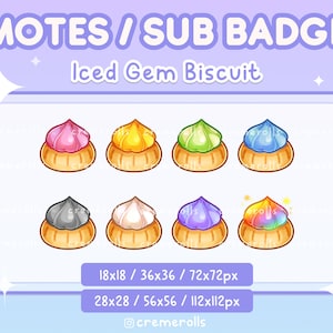 Iced Gem Biscuit Twitch Sub Badges -  Sugar Biscuit - Bit Badges - Kawaii - Streamer - Rainbow - Sweet Treat - Snack - Picnic