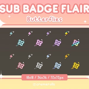 蝶の Twitch サブバッジ フレア - ビットバッジ - ストリーマー - ストリーム - レインボー - シャイニー - スパークル - 蝶
