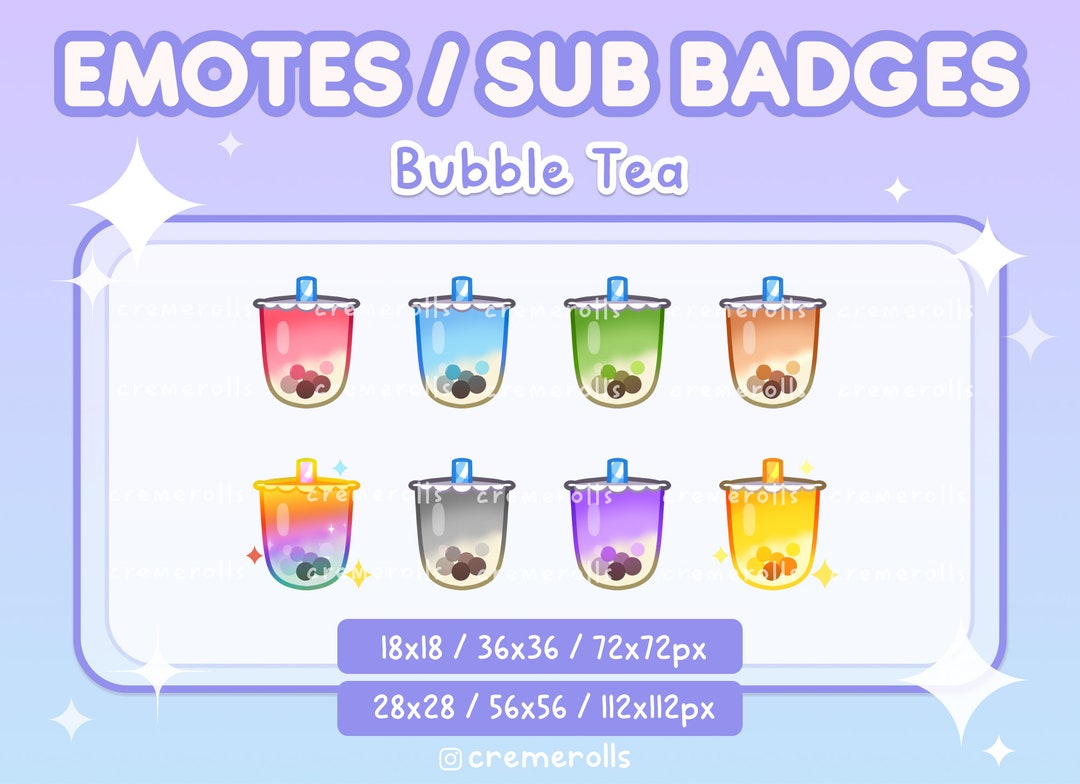 Bubble Tea Emotes / Twitch Sub Badges - Bit Badges - Kawaii - Streamer ...