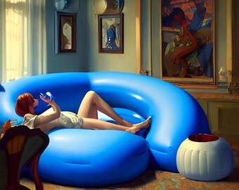 Lady on blue inflatable