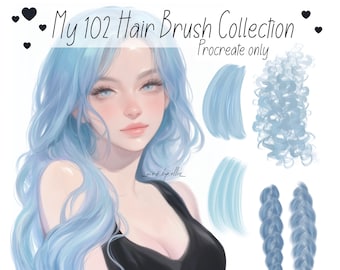 102 Hair Procreate Brushes, Procreat Hair Brushset, Curl and Braid Brushes, Procreate Curly Hair