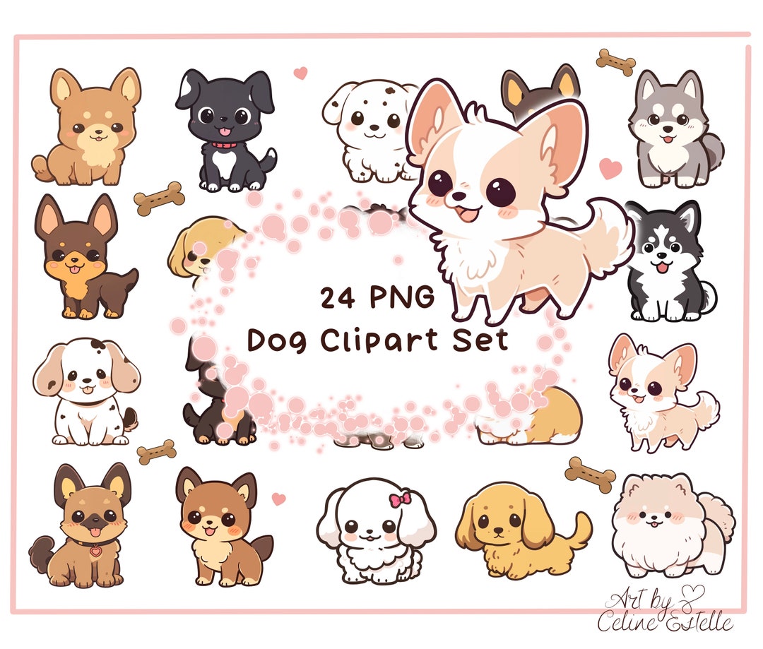 Kawaii Dog Clipart, Cute Dogs Cliparts, Dog Breeds Clipart, Printable ...