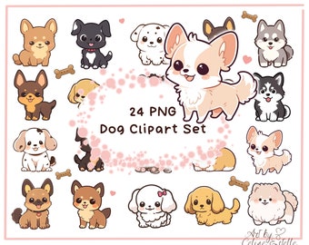Kawaii Dog Clipart, Dog Breeds PNG (Commercial License)