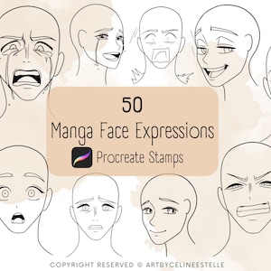 50 Procreate Manga Face Expressions Stamps / Stamp Brushes