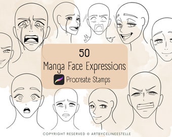 50 Procreate Manga Face Expressions Stamps / Stamp Brushes