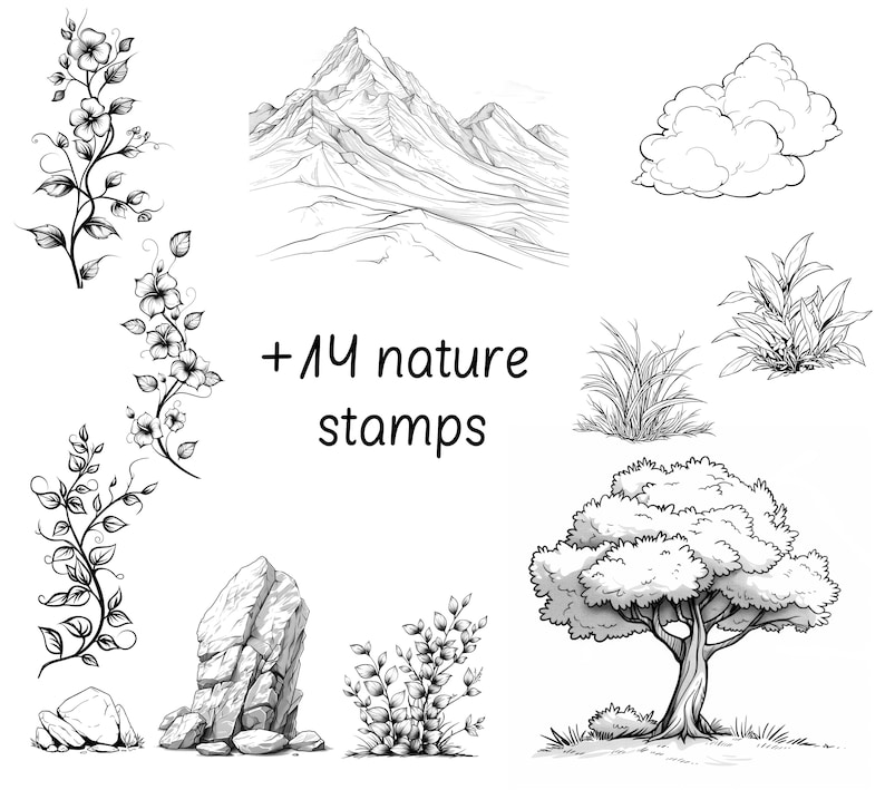 Nature Brush Set for Procreate, Background Dra…