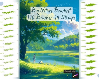 Nature Brush Set for Procreate, Background Drawing Brushes (116 Brushes, 14 Stamps)