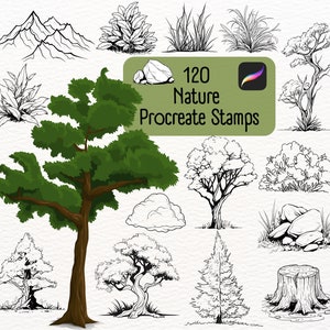 120 Nature Procreate Stamps, Background Stamps, Procreate Foliage Brushset, Procreate Trees Stamps