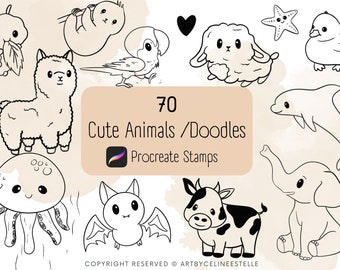 70 Procreate niedliche Tiere Pinselstempel / Stempelpinsel / Kritzeleien Pinselset / Stempelpaket / für den kommerziellen Gebrauch