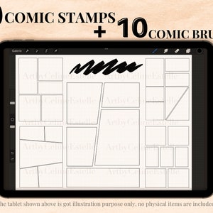 50 Procreate Comic Storyboard Pages Brush Stamps mit 10 Comic Brushes