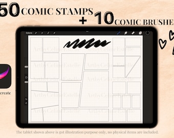 50 Procreate Comic Storyboard Pages Brush Stamps mit 10 Comic Brushes