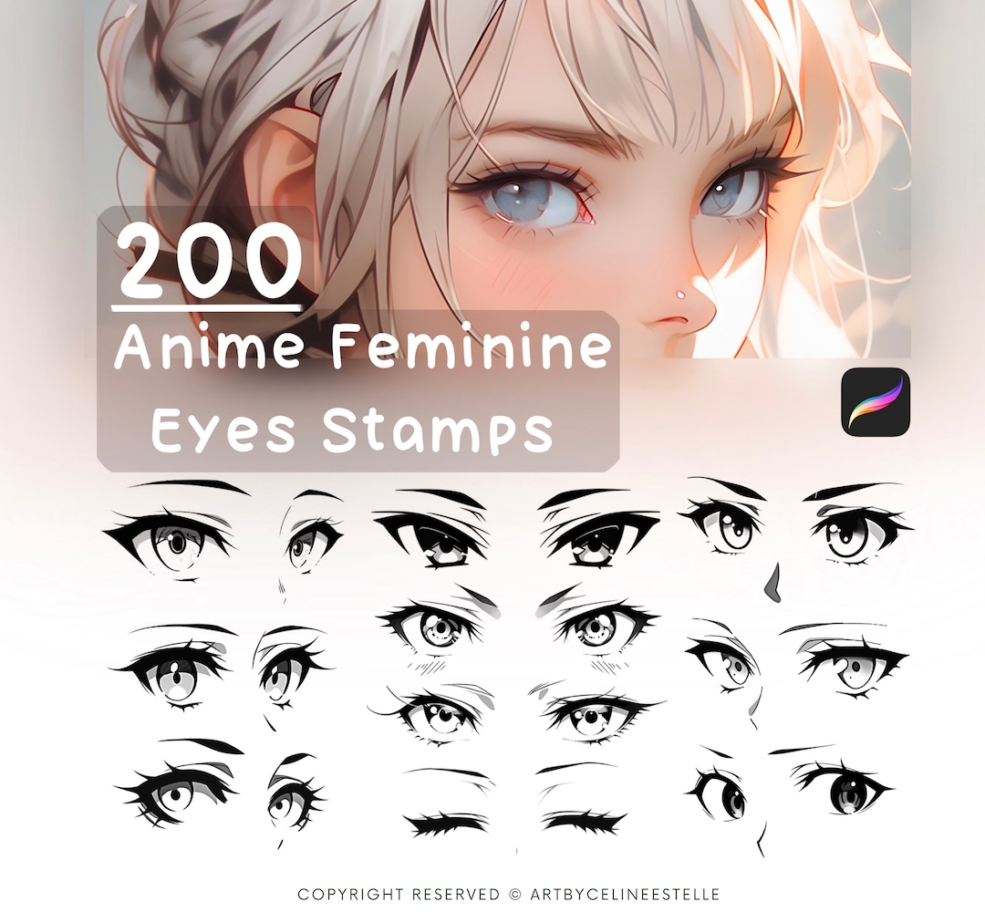 200 Anime Eyes Procreate Stamps, Procreate Face Eyes Brushset