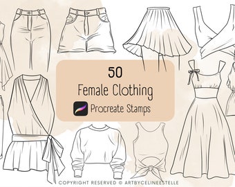 50 Female Clothing Clothes Fashion Brush Stamps Stamp Brushes For Procreate