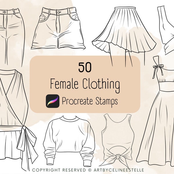50 Female Clothing Clothes Fashion Brush Stamps Stamp Brushes For Procreate