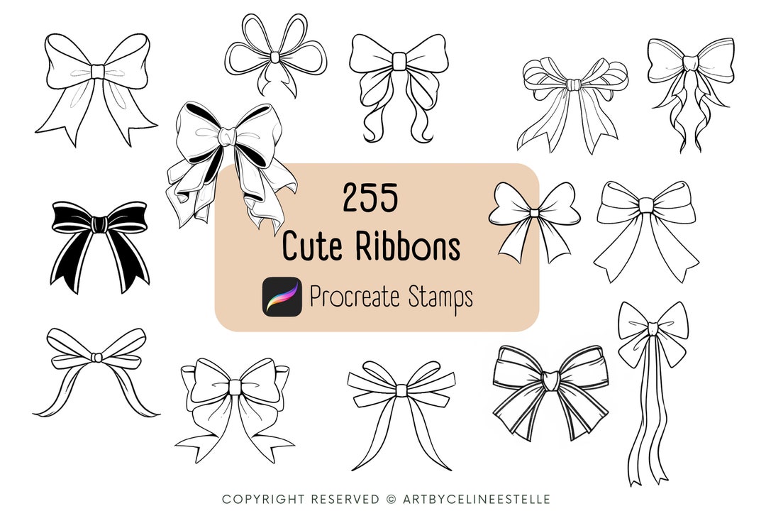 255 Cute Ribbons Stamps for Procreate, Ribbon Brushset, Procreate ...