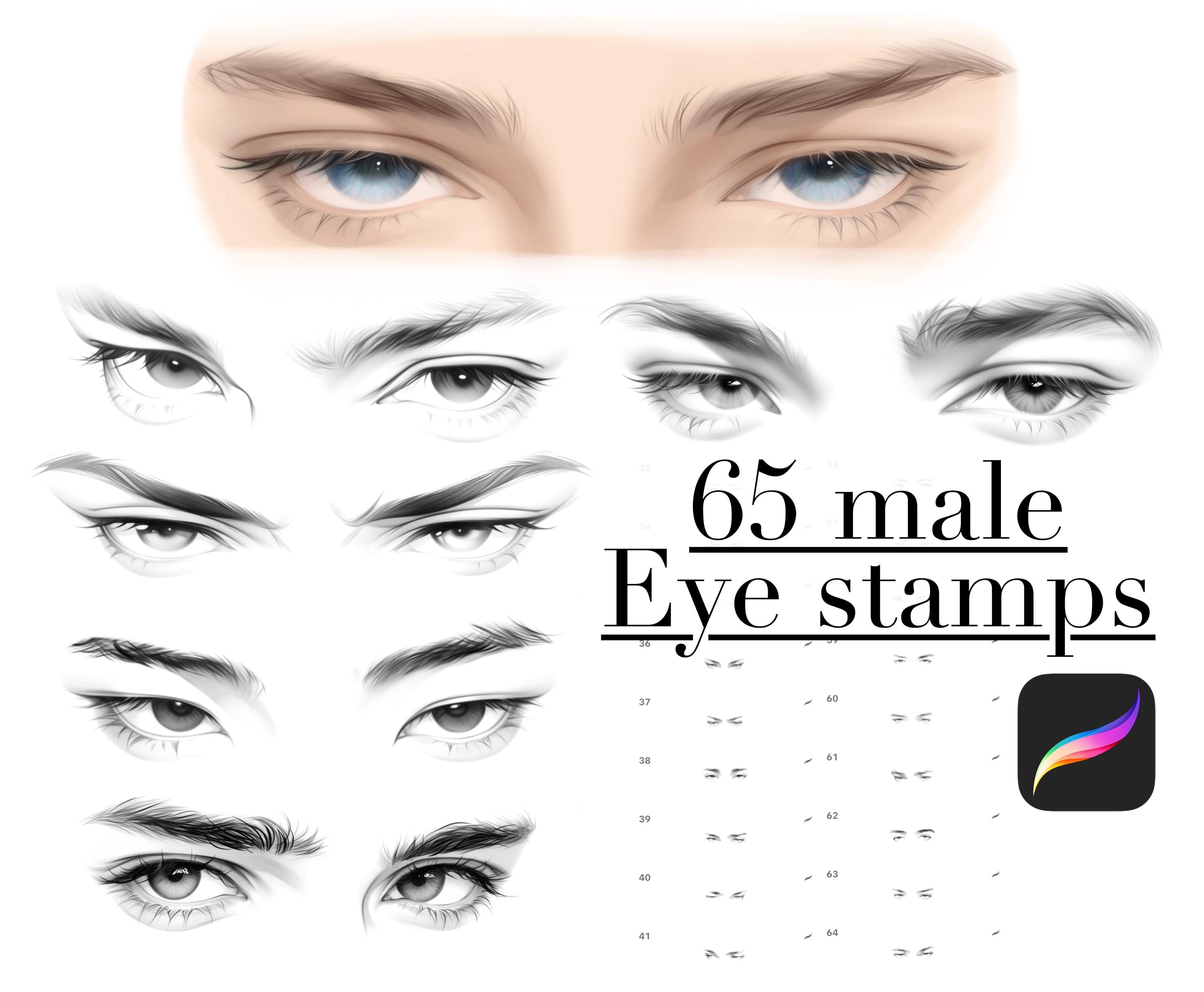 65 Male Eyes Procreate Stamps Brush Set – Face and Portrait Eye Stamps for Procreate