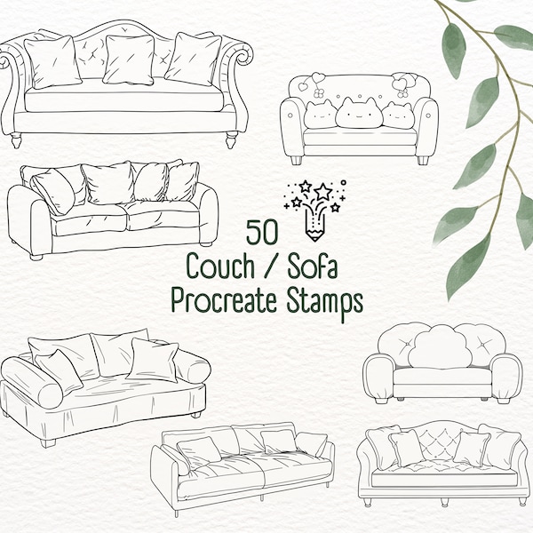 50 Couch Interior Procreate Stempel, Procreate Sofa Stempelset, Procreate Möbelstempel, Procreate Interior Pinsel, Procreate Brushset