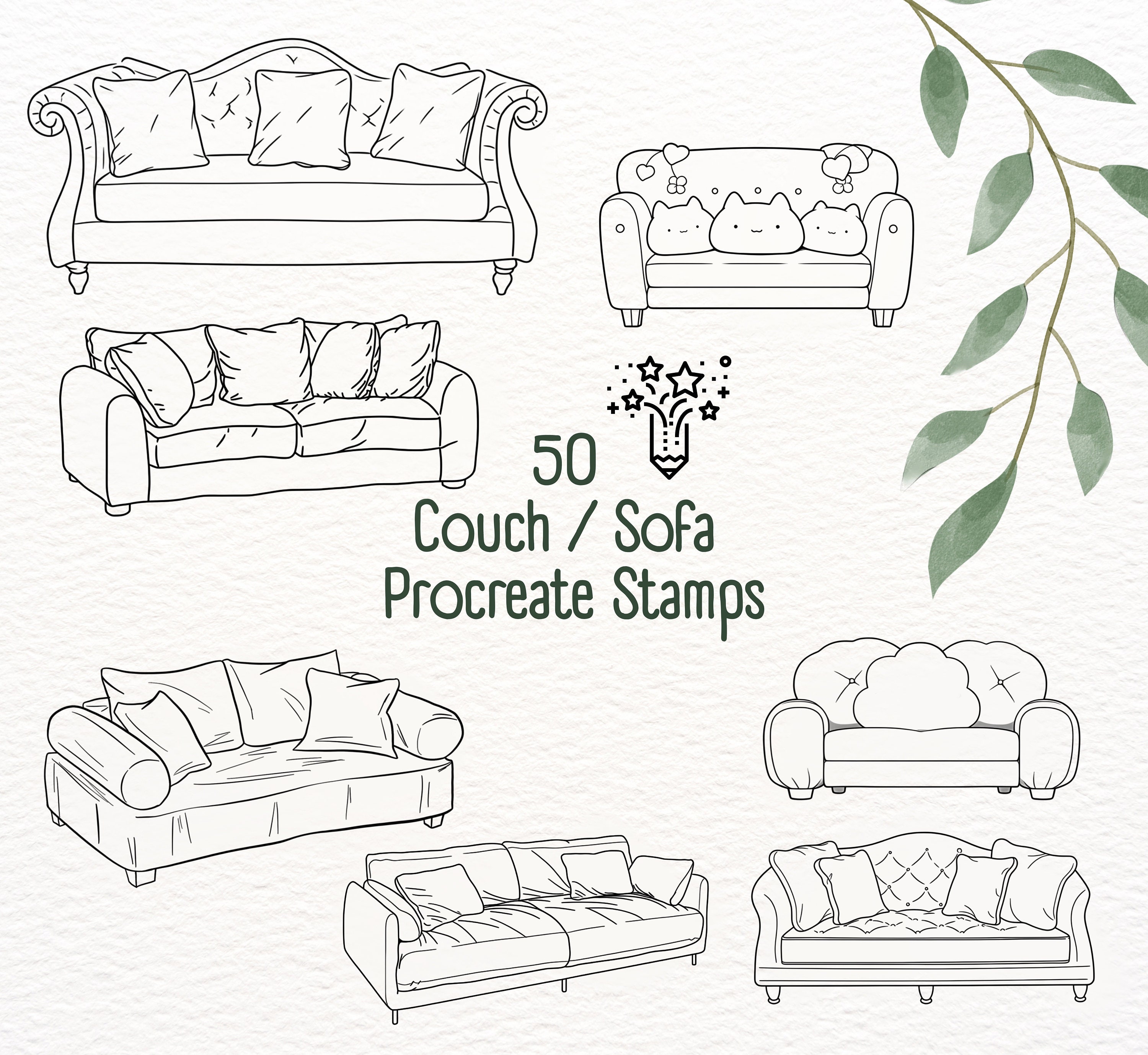 50 Couch Stamps for Procreate, Interior Design Brushset - Etsy