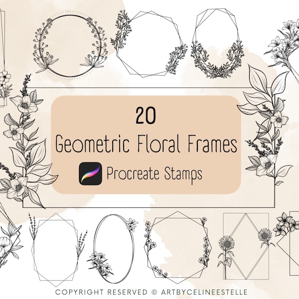 20 Procreate Floral Frames brush stamps / shapes stamp brushes / Flower Frame brushset / floral wedding stamp bundle / for commercial use