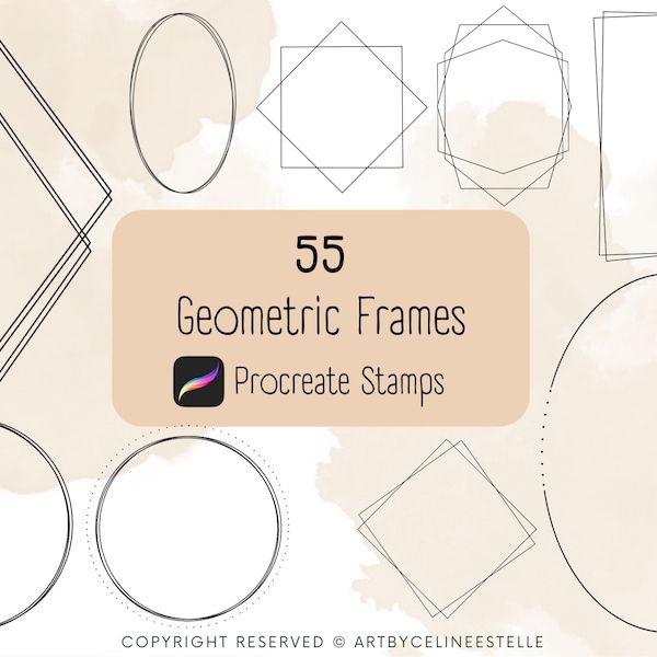 55 Procreate Geometric Frames brush stamps / shapes stamp brushes / Frame brushset / stamp bundle / for commercial use