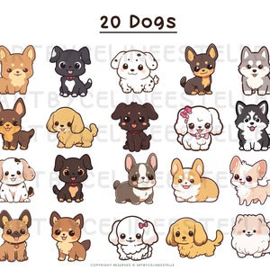 Kawaii Dog Clipart, Cute Dogs Cliparts, Dog Breeds Clipart, Printable Dog Clipart, Commercial ...