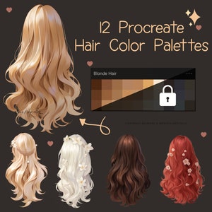 12 Hair Color Palettes for Procreate, Procreate Hair Palette, Procreate Anime Palette, Hair Color Palette for Procreate, Hair Colors
