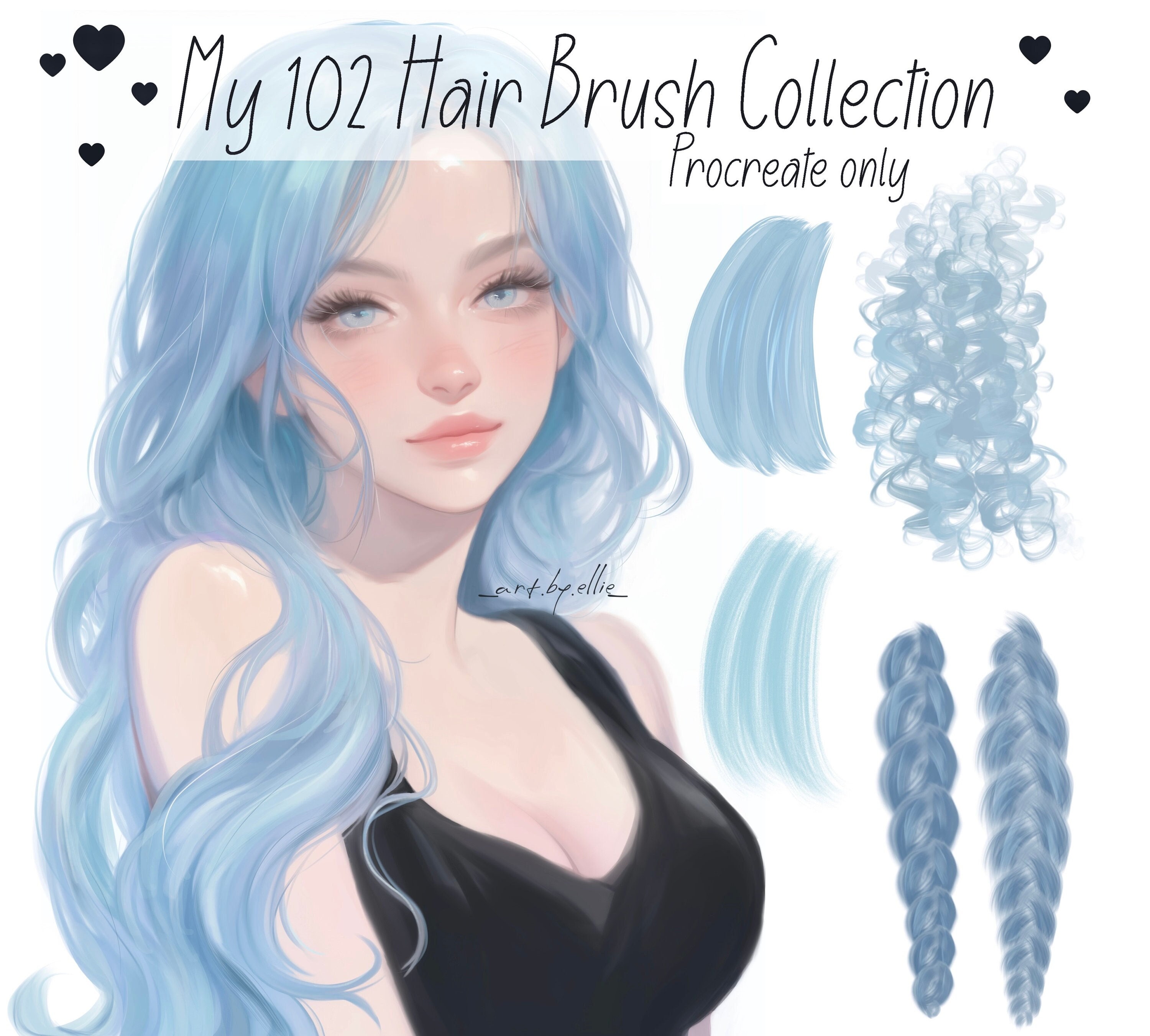 102 Procreate Hair Brushes – Curly, Straight, Braids & Texture Brush Set for iPad