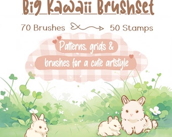 Procreate Kawaii Brushset, soft anime kawaii brushes, procreate kawaii bundle, cute brushset