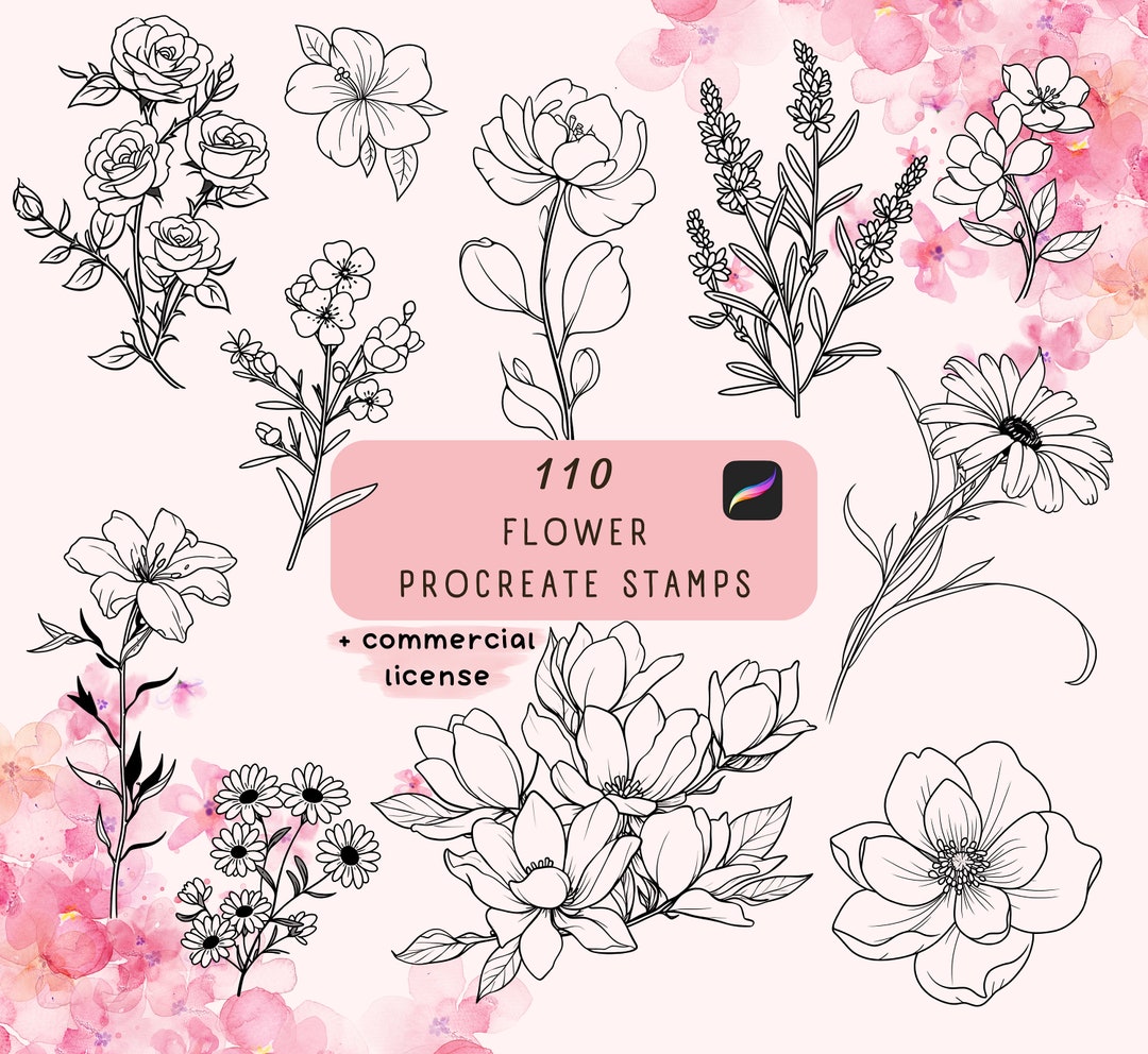 110 Flower Brush Stamps for Procreate, Floral Designs (commercial ...
