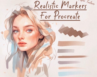 Procreate realistic markers brushset, marker brushes, portrait drawing in procreate, paper texture
