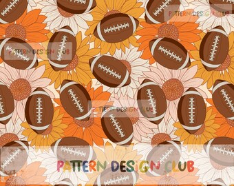 Football Fall Flower Neutral Seamless Digital Pattern File for Commercial Use, Football Seamless Pattern, Sports Seamless Pattern, Fall File
