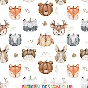 Cute Halloween Pumpkins Seamless Pattern Design, Halloween Kids Cute Seamless Digital File, Fall Seamless Pattern File, Fall Pumpkin Animals