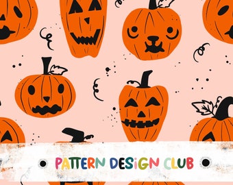 Pumpkins Halloween Seamless Pattern Design Commercial Use, Seamless Repeat Pattern, Fall Pattern Design File, Jack’O Lantern Design File