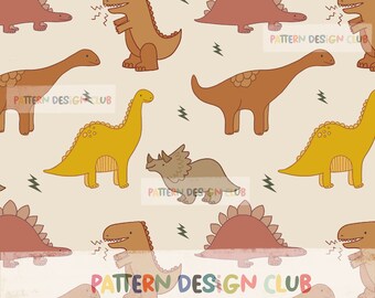 Dino Neutral Seamless Pattern Design for Commercial Use, Dino Seamless Digital Pattern for Fabric, Dinosaur Neutral Digital Paper