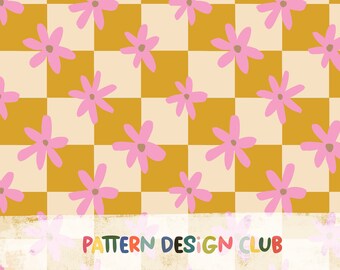 Gingham Daisy Checkered CottageCore seamless pattern design file for commercial use ,daisies seamless, Geometric Seamless, Digital Paper