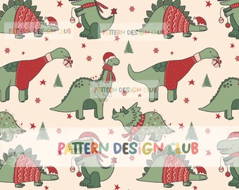 Christmas Seamless Pattern, Dinosaur Seamless Pattern, Seamless Pattern Digital Download for Fabric, Christmas Dino Repeat Pattern