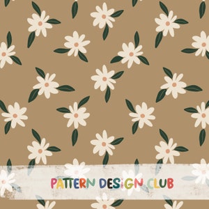 Modernes CottageCore Nahtloses Muster design für kommerzielle Nutzung, Daisies nahtloses Muster, Bauernhaus Muster wiederholen, CottageCore Datei