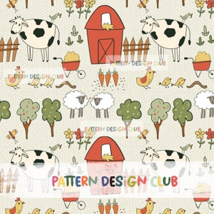 Farm Seamless Pattern, Animals Seamless Pattern Digital Download, Farmyard Nursery Seamless Pattern File Commercial Use