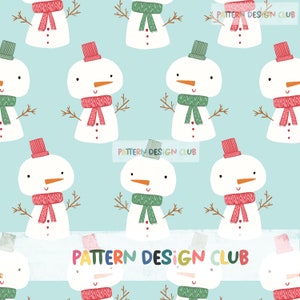 Christmas Seamless Pattern for Commercial Use, Seamless Repeat Pattern, Snowman Seamless Pattern Design File