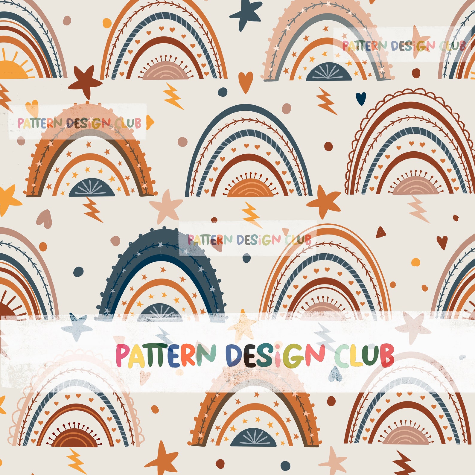 Boho Rainbows Seamless Pattern Commercial Use, Boho Seamless Pattern ...
