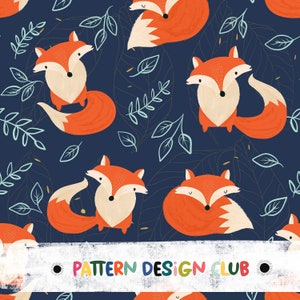 Téléchargement instantané - Woodland Animal Pattern, Surface Pattern Design, Repeat Seamless Pattern 300 DPI, Fox Digital Paper, Fabric Design