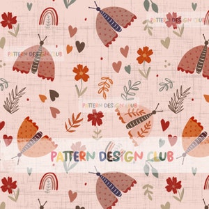 Boho Moths Seamless pattern design file, commercial use, butterflies pattern design file, boho kids digital, florals seamless, bugs pattern