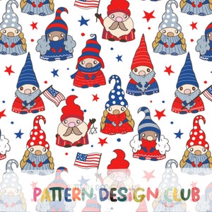4 juillet Gnomes Seamless Pattern File, Fourth of July Seamless File, USA Patriotic Seamless, Independence Day Seamless File