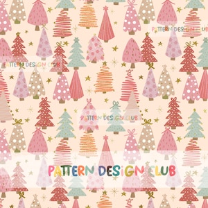 Christmas Trees Seamless Pattern Commercial Use, Winter Seamless Repeating Pattern File, Pink Christmas Seamless File Digital Download