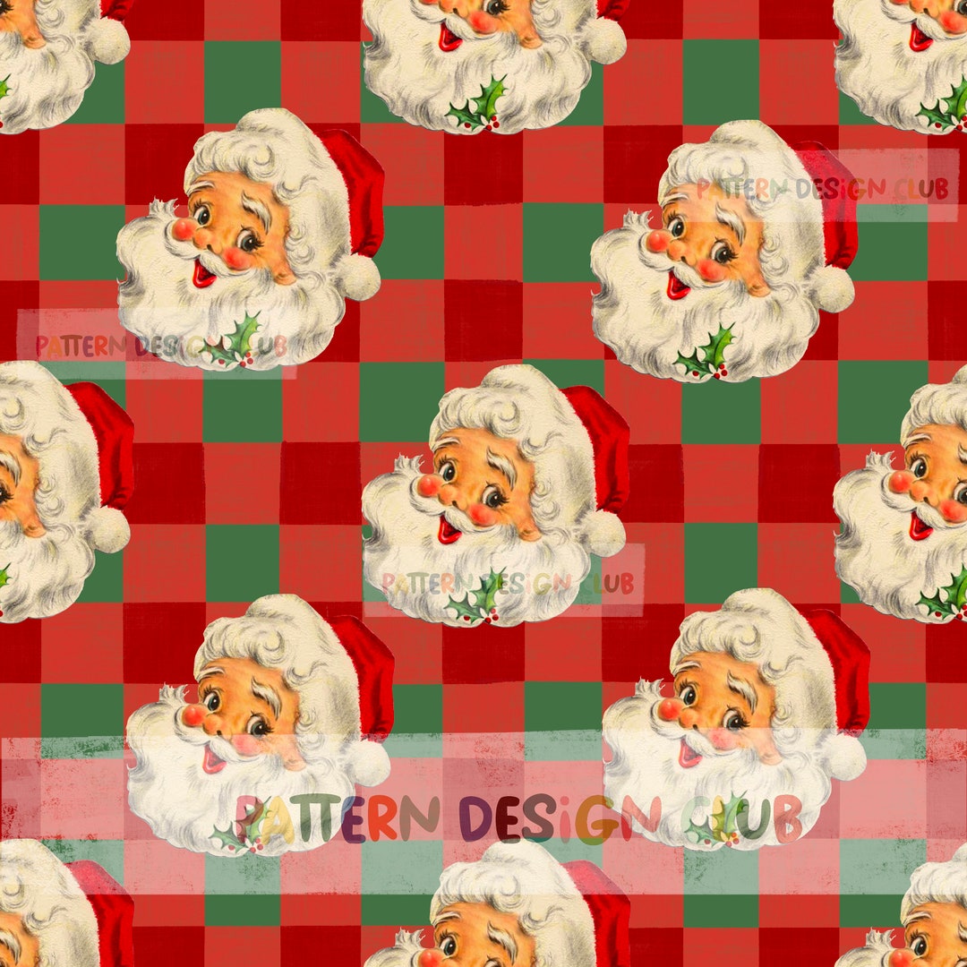 Large Santa Pattern Santa Christmas Seamless Pattern for Commercial Use, Vintage Santa ...